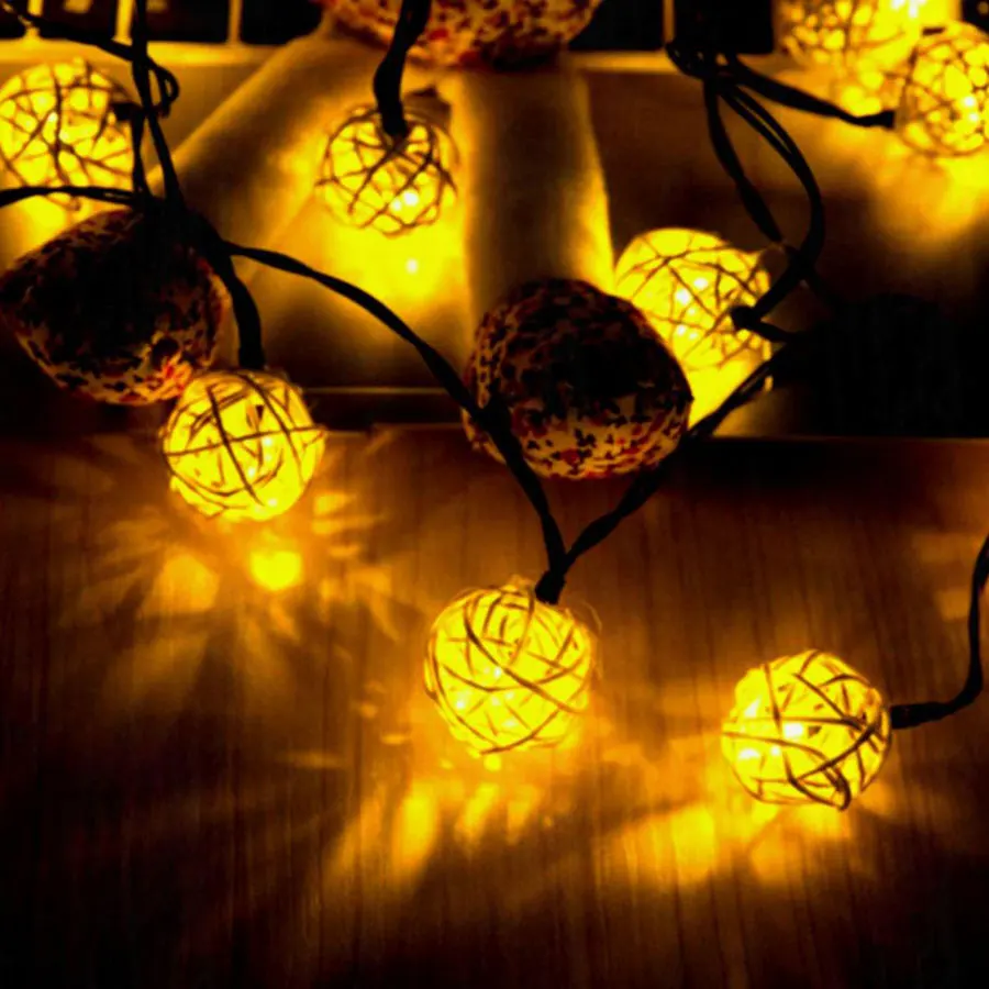 

20/30 LED Rattan Ball Solar Powered Lamp Festoon Led Light Home Bedroom Party Patio Lawn Holiday Christmas Lights Decoration 18