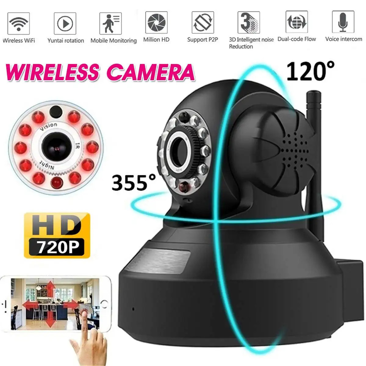 

Safurance 720P Wireless WIFI CCTV IP Camera Two Way Audio Home Security Infrared Night Vision Camera Support 18G cloud disk
