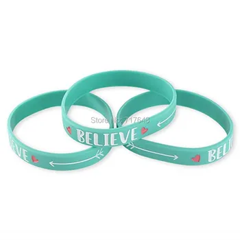 

100pcs BELIEVE Motivational Green wristband silicone bracelets free shipping by ePacket A