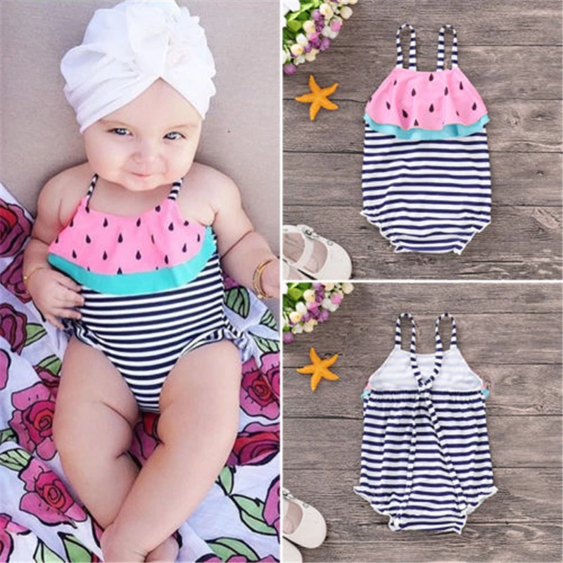 

2019 Toddler Kid Baby Girl Stripe Watermelon Swimsuit Bikini Swimwear Swimsuit Bikini Beach WearBathing Suit