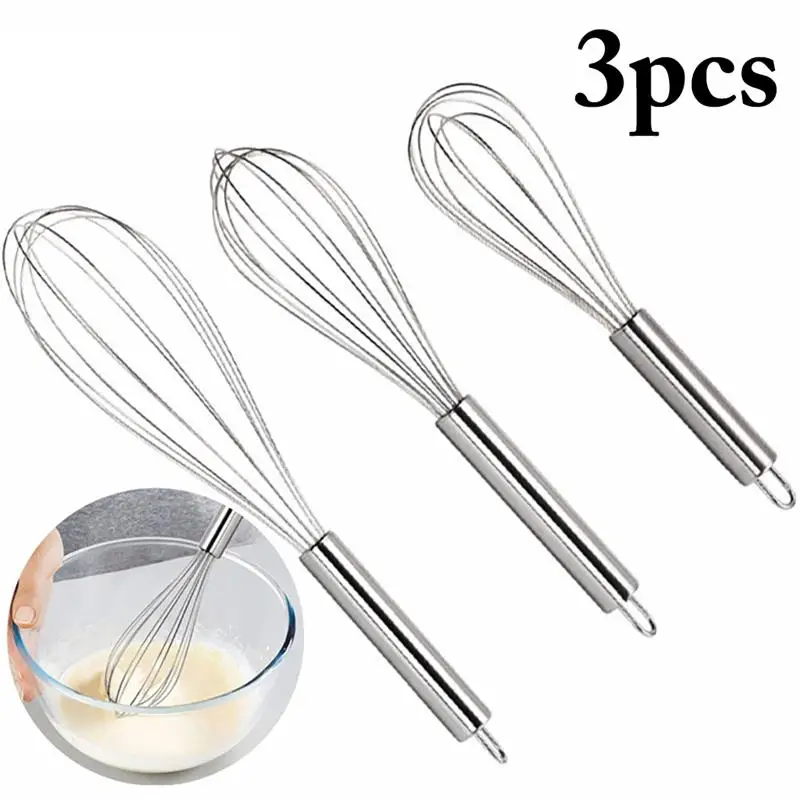 

3PCS Stainless Steel Balloon Wire Whisk Egg Beater Mixer Kitchen Baking Utensil 8/10/12 inches