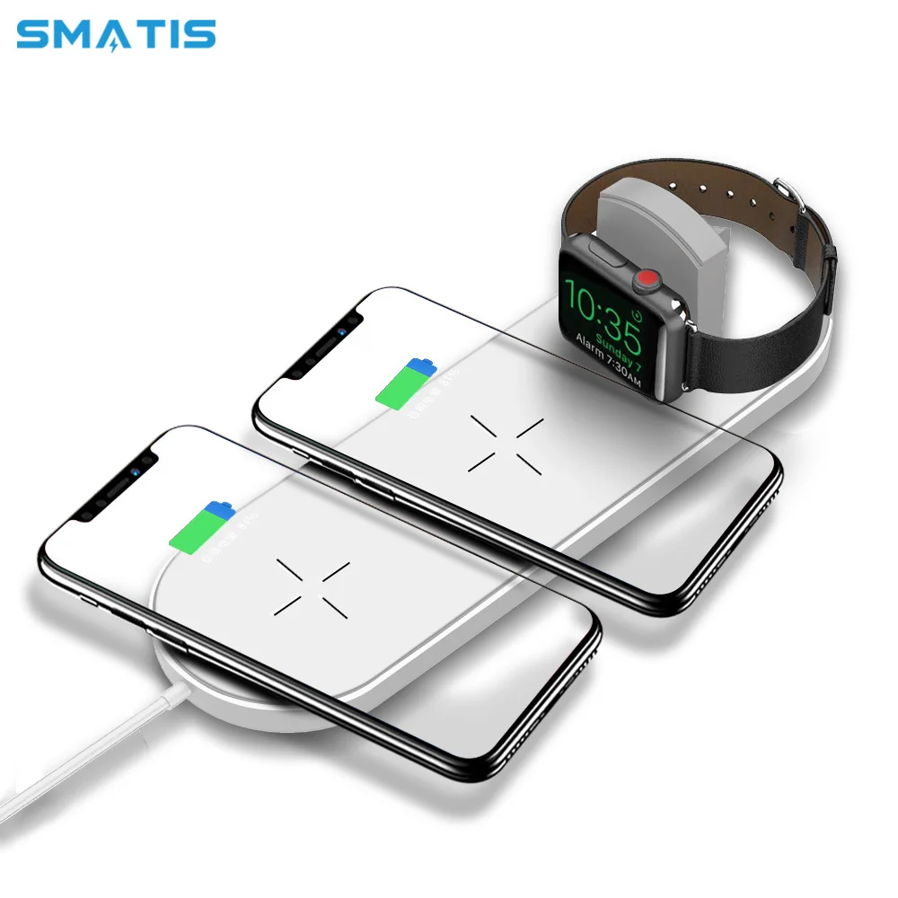 

Dual Wireless Phone Charger for Apple Watch iPhone XS Max XR X 7 Qi Fast 10W 3 in 1 Quick Charging Pad for Samsung Galaxy S9 S8