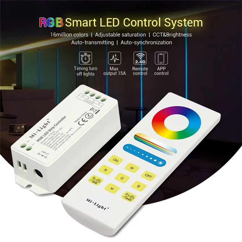CLAITE DC12V 24V 16 миллионов цветов FUT043A 15A RGB Светодиодная лента светильник + 2 4G RF