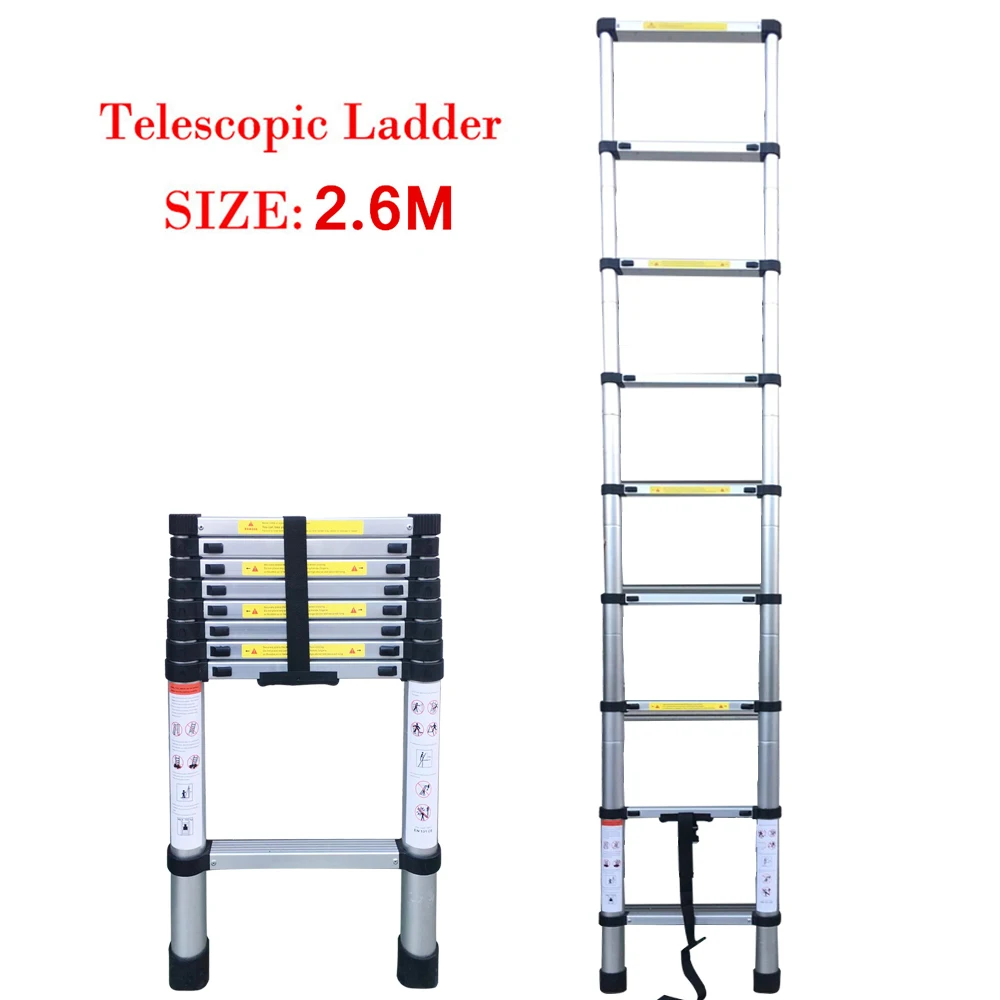 8.53FT(2,6 m) Выдвижная телескопическая, алюминиевая переносная лестница 9 шагов выдвижные лестницы с блокирующими механизмом безопасности