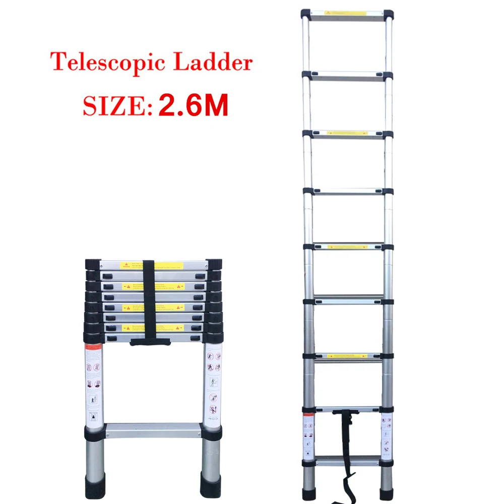 8.53FT (2,6 m) Выдвижная телескопическая, алюминиевая переносная лестница 9 шагов выдвижные лестницы с блокирующими механизмом безопасности