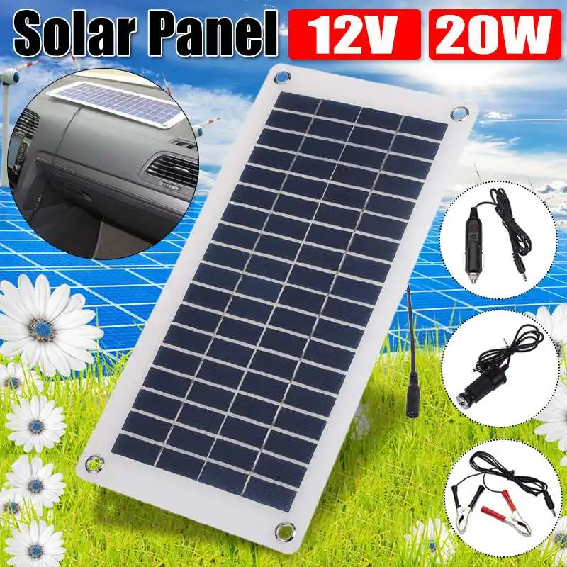 

CLAITE 12V 20W Flexible Solar Panel Solar Cell Module DC for Car Yacht Led Light RV 12V Battery Boat Outdoor Charger