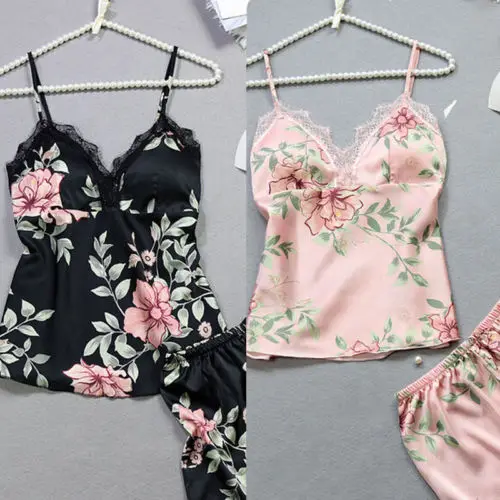 Женское атласное кружевное нижнее белье Babydoll Цветочная ночная рубашка шорты