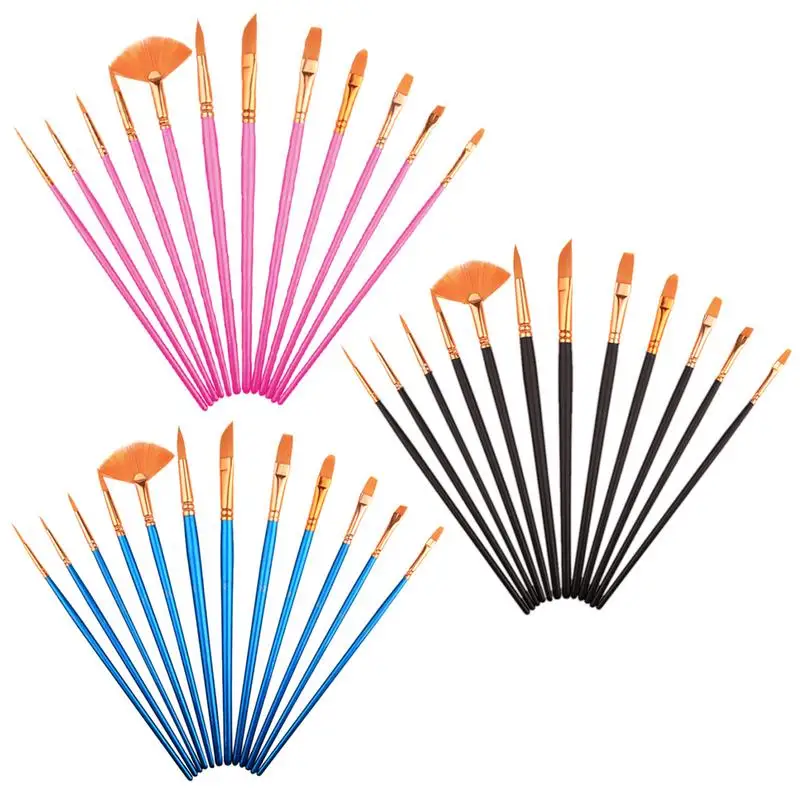 

12 PCS Per Set Art Painting Pen Nylon Bristle Brush Watercolor Gouache Brush Art Supplies For Students Artist