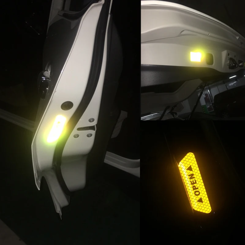 

4pcs Reflective Sticker Door Open Warning Safety Anti Collision Trim Edge Scratch Covers Protector Strip For BMW Audi VW Honda