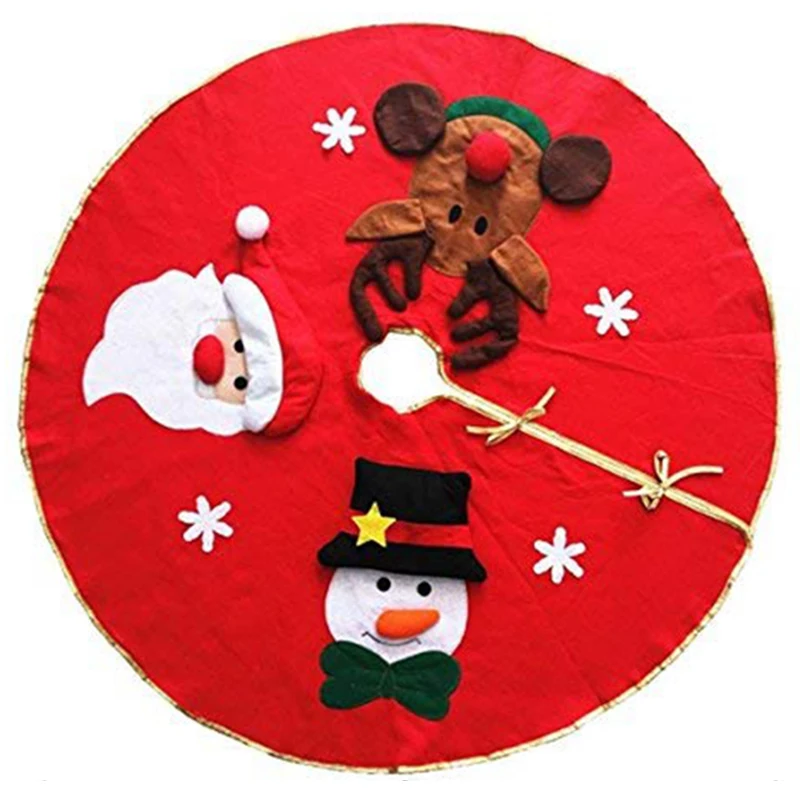 

Christmas Tree Skirt 3D Woven 100cm Diameter Santa Snowman Reindeer Xmas Character Plush Holiday Decoration