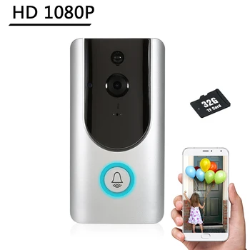 

HD 1080P WiFi Smart Security Doorbell with 32G TF Card Visual Intercom Recording Night Vision Mobile Cruise Remote Monitoring