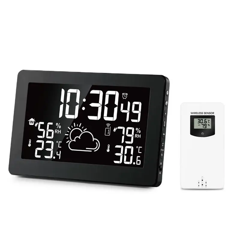 

Digital Weather Forecast Station Large Screen Display Temperature Humidity Radio Clock Snooze Function USB Power Supply