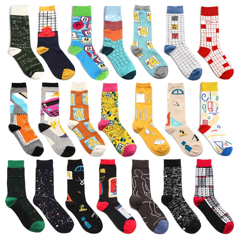 

Men Socks Funny Alphabet Numbers School Supplies Cartoon Happy Harajuku Hip Hop Street Style Casual Skate Cotton Socks Fashion