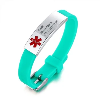 

Silicone Sport Medical Alert ID Bracelets for Men Woman Customize Engraving Size Adjustable Health Jewelry