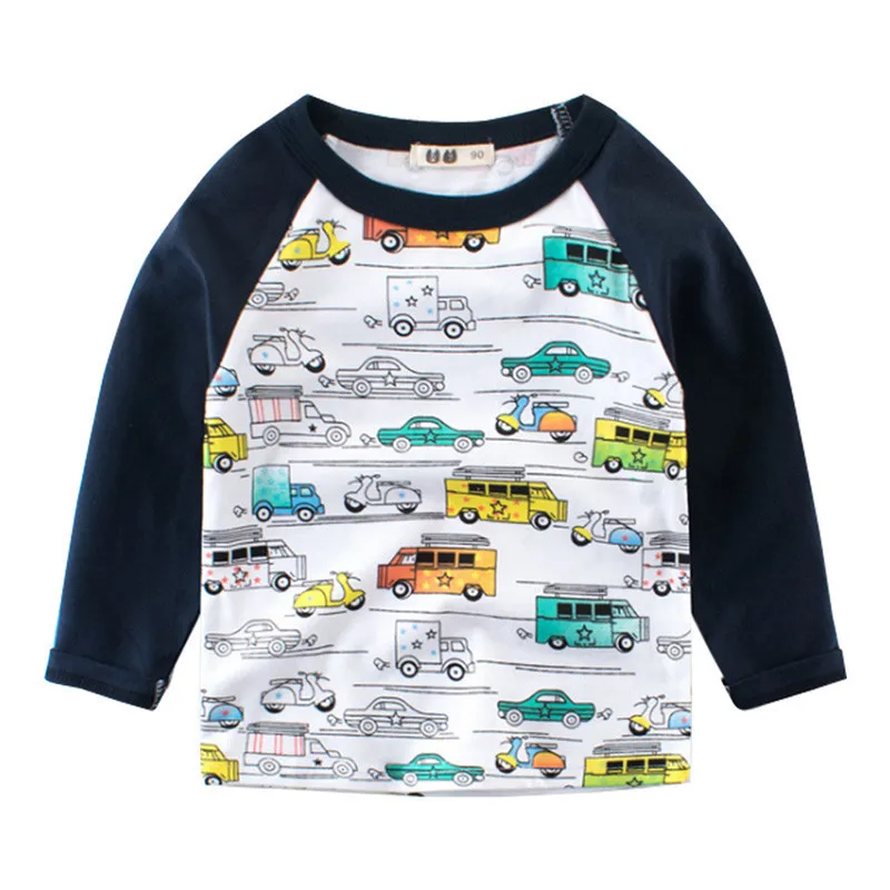 Boys T-shirt Kids Tees Baby Child Boy Cartoon Spring Children Tee Long Sleeve Stitching Cotton Cars Trucks Autumn Shirt