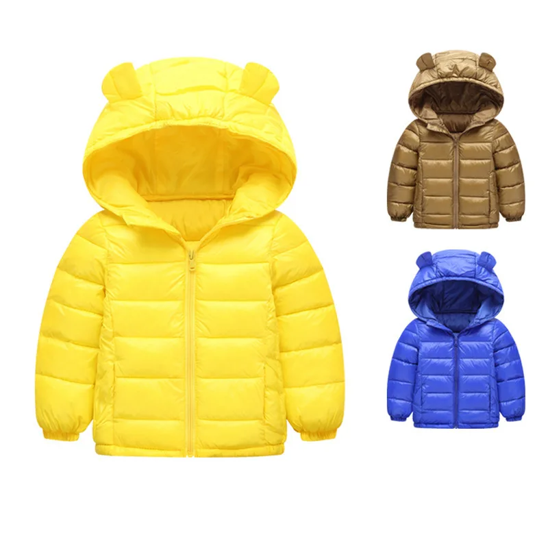 

2018 Autumn Children's Caute Cartoon Cotton-padded Jacket Kids Soild Color Long Sleeve Hooded Loose Down Coat