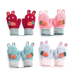 2018 новые детские зимние перчатки детские милые Мультяшные кролики вязаные стрейч теплые толстые полный палец варежки Девочки Мальчики