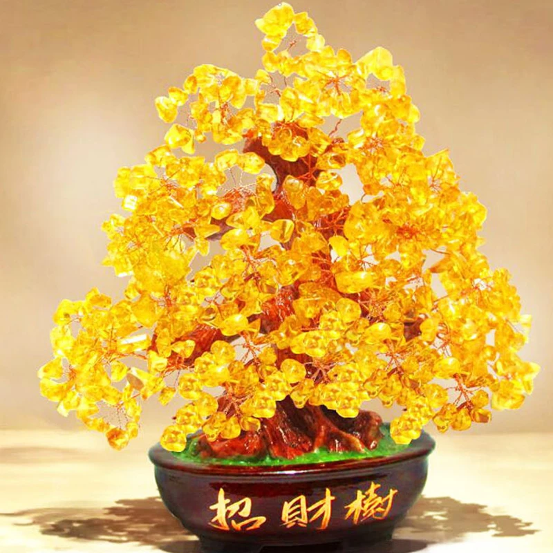 

Crystal Lucky Money Fortune Tree LUCKY Fortune Wealth Chinese Golden Home Office Decoration Best Gifts Tabletop Ornament Crafts
