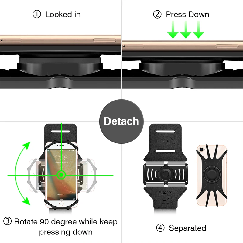 IKinHo Detachable 360 Degrees Rotatable Sports Armband for 4-6.5 inch phone for HUAWEI/Nokia/iPhone/Samsung/Google