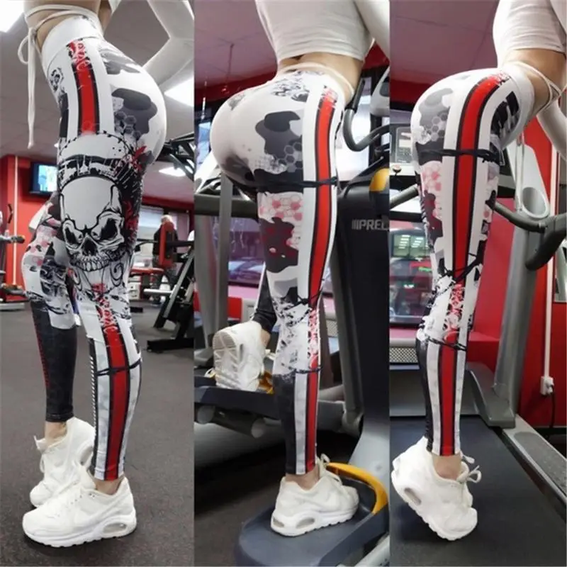 

Women Heavy Metal Style Tight Yoga Pants High Waist 3D Print Fitness Leggings Stretch Sports Running Trousers