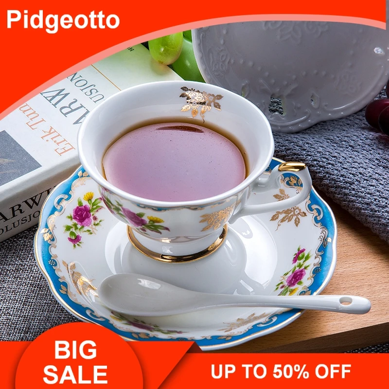 

Fine Bone China Coffee Cup Sets White Rose Ceramic Tea Cups And Saucers British Office Teacup Royal Porcelain Nice Gift