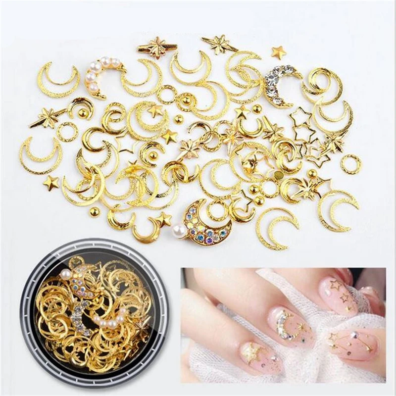Nail Art Decorations Metal Gold Stick Silver Copper Star Moon Studs For Nails Charms Manicure 3D Stones Decor |