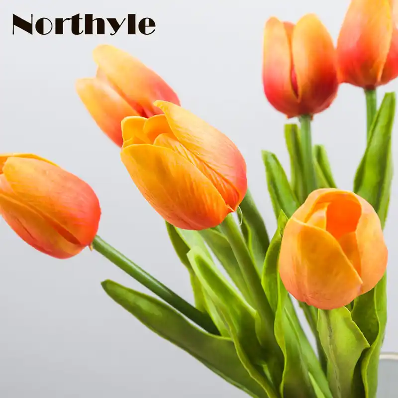 Real Touch Faux Pu Tulip Stem 13 Length Decorative Fake Flowers Diy Artificial Flower Wall Home Decoration Christmas