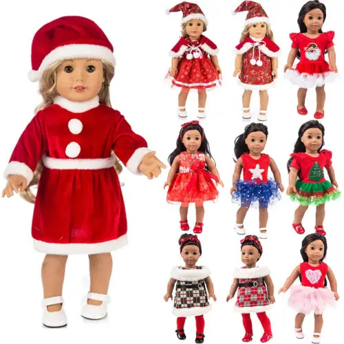 USA Christmas Doll Clothes Tutu Dress Outfits Set For 18 inch American