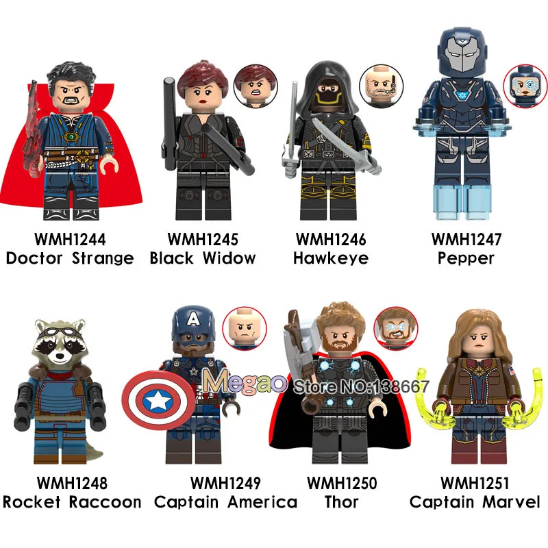 

50PCS/LOT Avengers 4 Endgame Super Heroes Thor Captain Marvel Pepper Doctor Strange Black Widow Building Blocks Bricks Toys