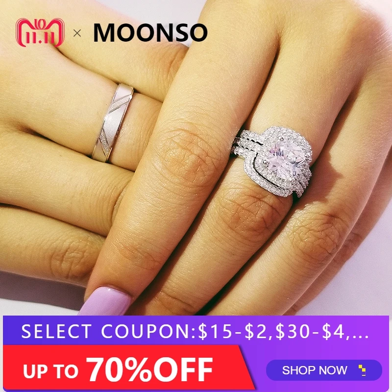 

Real 925 Sterling Silver 3pcs in 1 Couple Wedding Ring Set for Bridal Women and men Finger Gift Africa Fashion Jewelry LR4721S