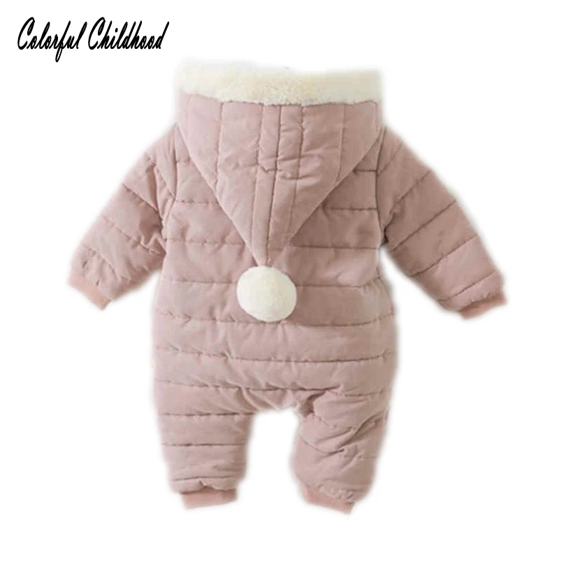 

Unisex Baby Bodysuit Solid Hooded Zipper Woolen Thicken Long Sleeve Jumpsuit Newborn Baby Infant Winter Warm Outer Wear 0-24m