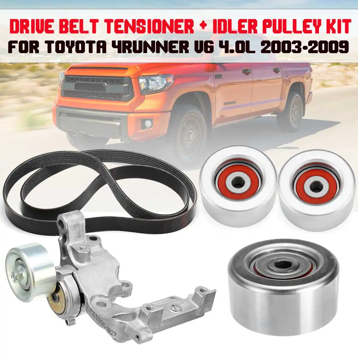 

Car Rubber Serpentine Belt Driver Belt Tensioner Pulley Kit For Toyota 4Runner Tacoma Tundra