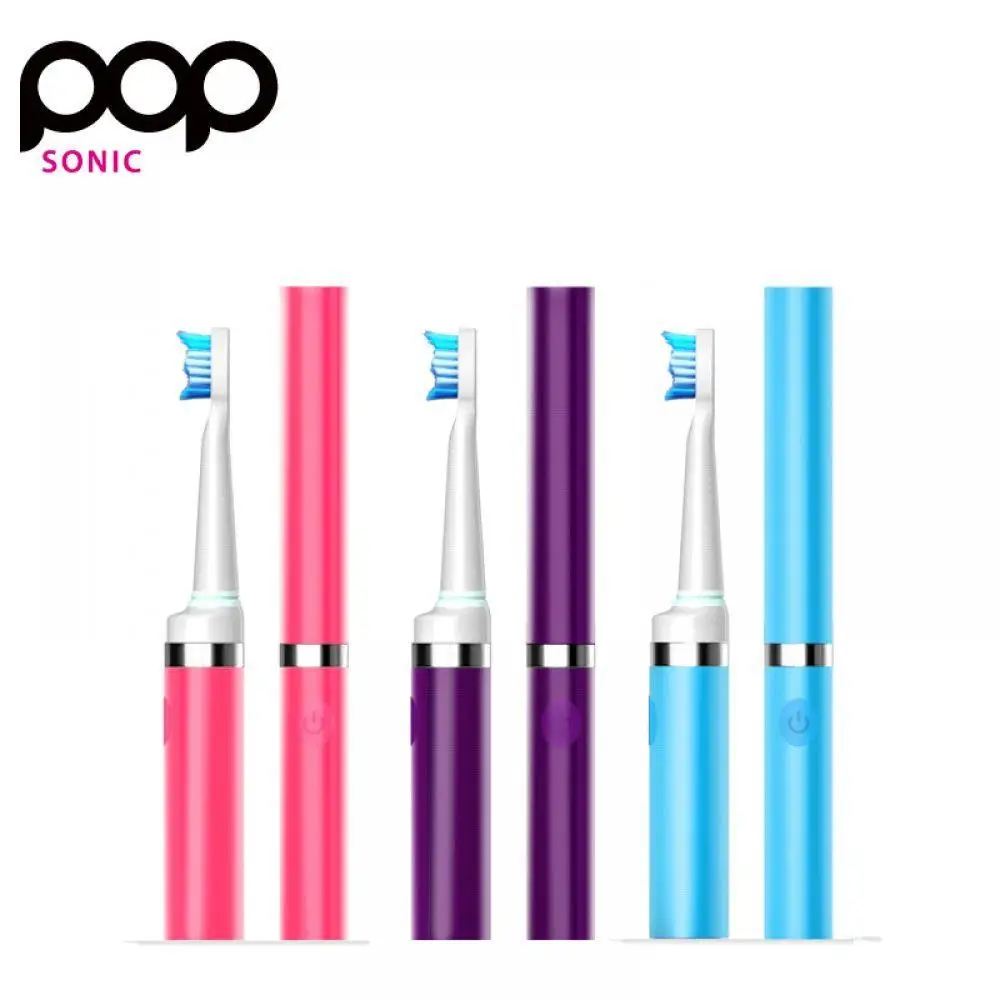 POP электрические зубные щётки тонкий звуковой портативная дорожная зубная щетка Сменные кисточки головы и батарея водостойкие красочные