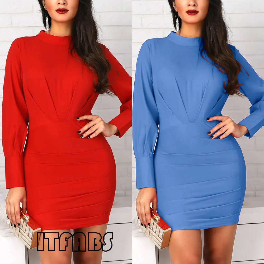 

Women Sexy Bodycon Longsleeve Dress Party Prom Club Mini Dress Solid Elegant Button-down Cuff Breasted Mini Dress