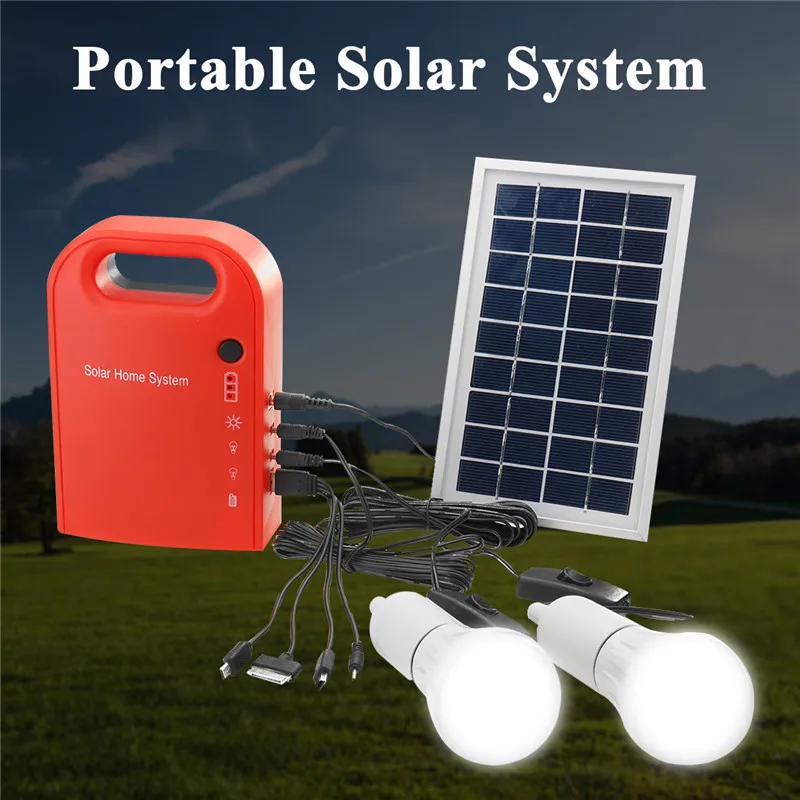 

Portable 2 LED Lamp USB Cable Battery Charger Emergency Lighting System Portable Large Capacity Solar Power Bank Panel