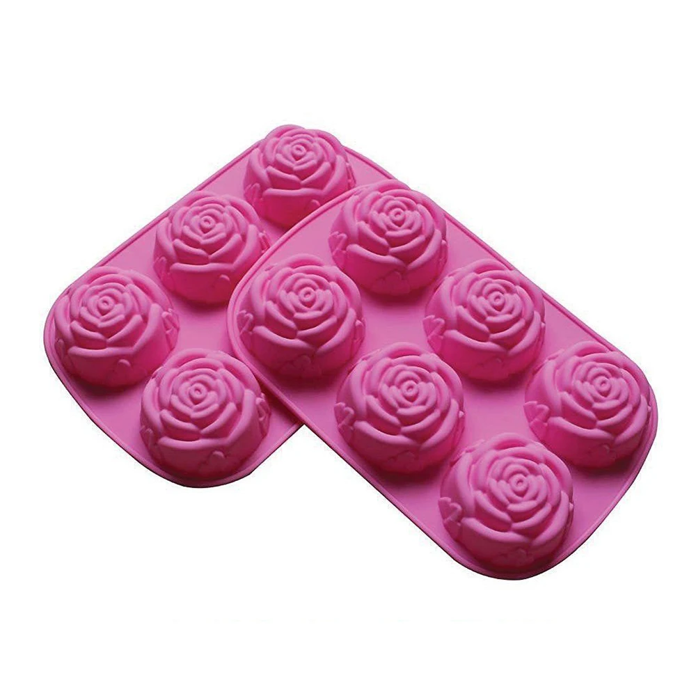 Chocolate Candy Craft Decorating Baking Tools Pink Rose Flower Shaped Silicone Cake Mold Silicone  2pcs