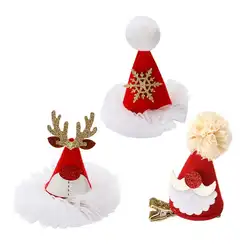 3 шт. шляпу Санта Заколки для волос марли мини-Рождество блеск аксессуары для волос Захваты заколки с крокодил для взрослых детей