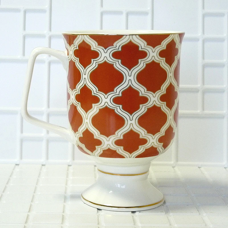 

High quality bone china self stirring coffee mug Orange pattern 350ml Birthday Holiday Gift