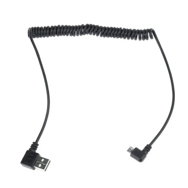 

90 Degree 1.2m 4Ft USB2.0 Male to Micro USB Flexible Spring Retractable Charging Cable for Car Navigation GPS MP3 MP4