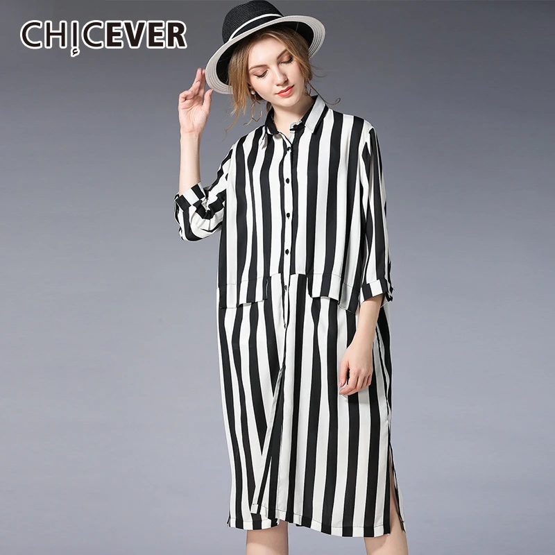 CHICEVER/2019 весеннее шифоновое женское платье в полоску с длинным рукавом большие