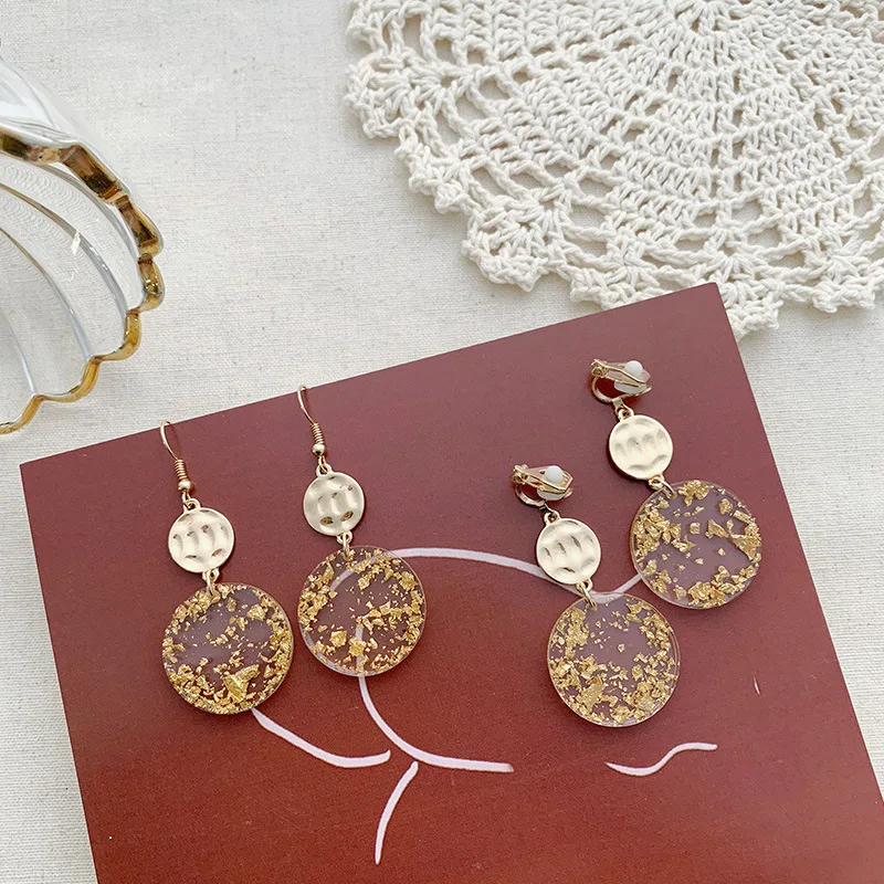 

Gold foil creative transparent metal nice acrylic statement big charm earrings 2019 retro fashion jewelry