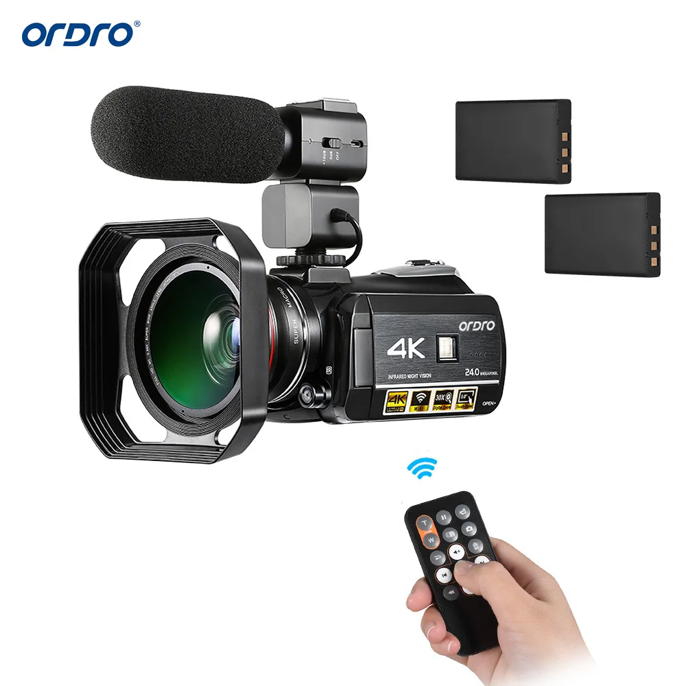 

ORDRO AC3 4K 24MP WiFi Digital Video Camera Camcorder DV 3.1 Inch IPS LCD Touchscreen with 2*Batteries+Lens+Microphone+Lens Hood