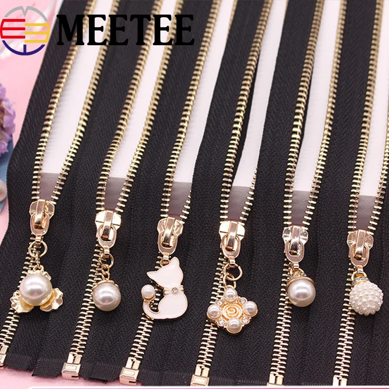 

1Pc 5# Open-End Metal Zipper Auto Lock Eco-friendly Pearls Zippers For Coat Jackets Sewing Zips DIY Clothing Accessories