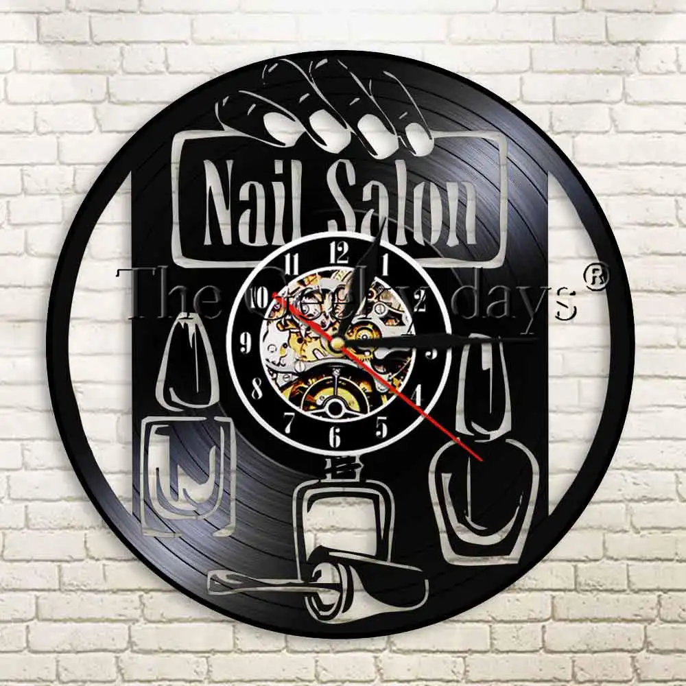 Buy 1Piece Nail Salon Vinyl Record Wall Clock Nail