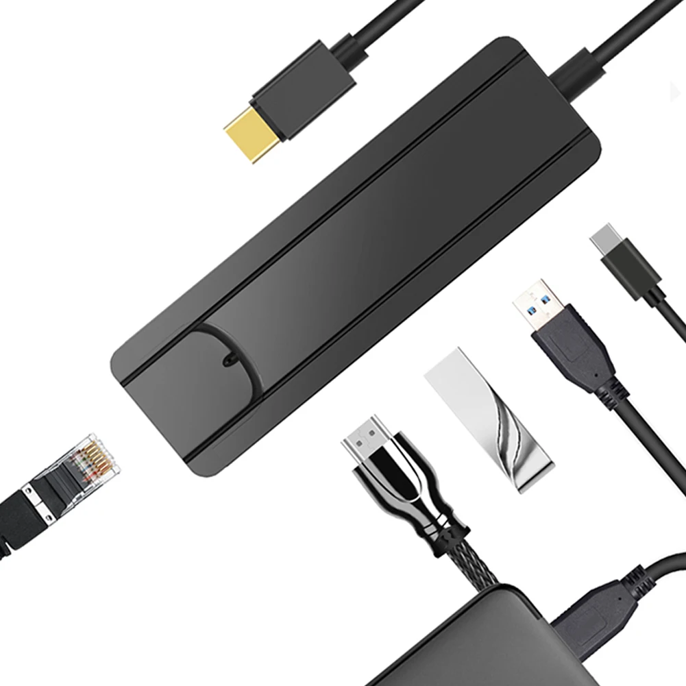  USB C to Rj45 HDMI USB 3.0 Type C Charing Port 5 In 1 Hub Gigabit Ethernet Lan 4K for Macbook Pro T