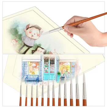 

Professional 12pcs Round Pointed Tips Paint Brushes Set Tool Fine Tip Paintbrush with Nylon Hair Wooden Handle Art Drawing