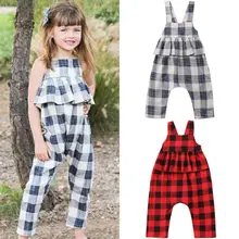 Emmaaby/детский клетчатый комбинезон принцессы без рукавов с оборками для девочек; комбинезоны; комплекты одежды