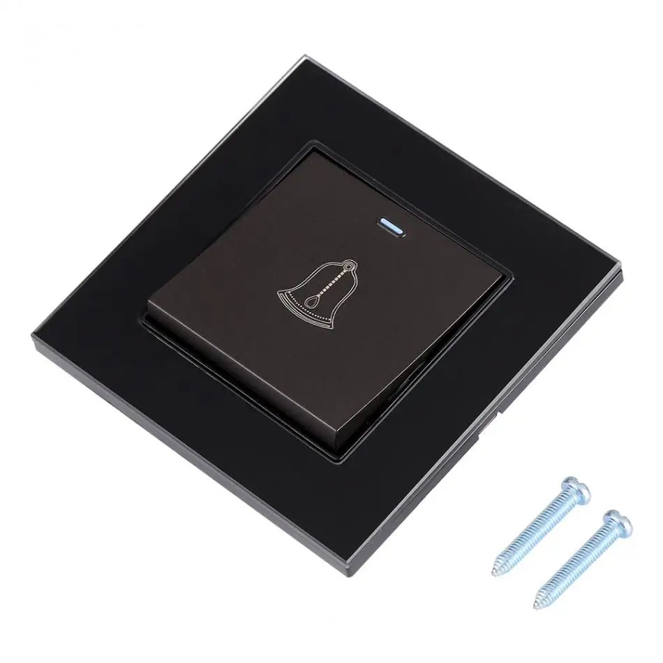 

Hot AC220~250V Tempered Glass Panel Doorbell Wall Door Bell Switch Push Button Hardware Home Hotel Devices New