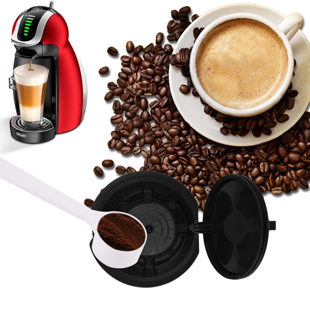 

Coffee Filters for Dolce Gusto Refillable Reusable Coffee Capsule Plastic Baskets Caps Set Spoon Filter Pod Soft Taste Sweet
