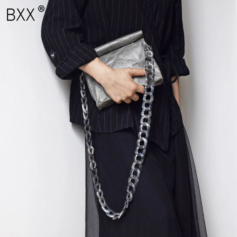 

BXX] 2020 Environmental Protection Vintage Waterproof Dupont Kraf Paper Pleated Single Acrylic Chain Messenger Bag LM859